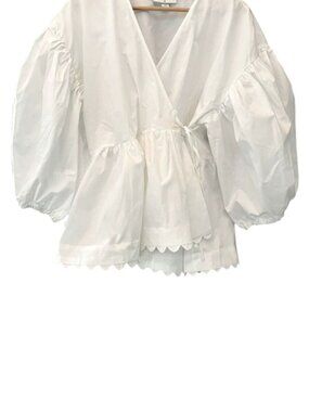 Kika Vargas 3XL Target White Puff Sleeve Wrap Scallop Edge Blouse Summer Cotton